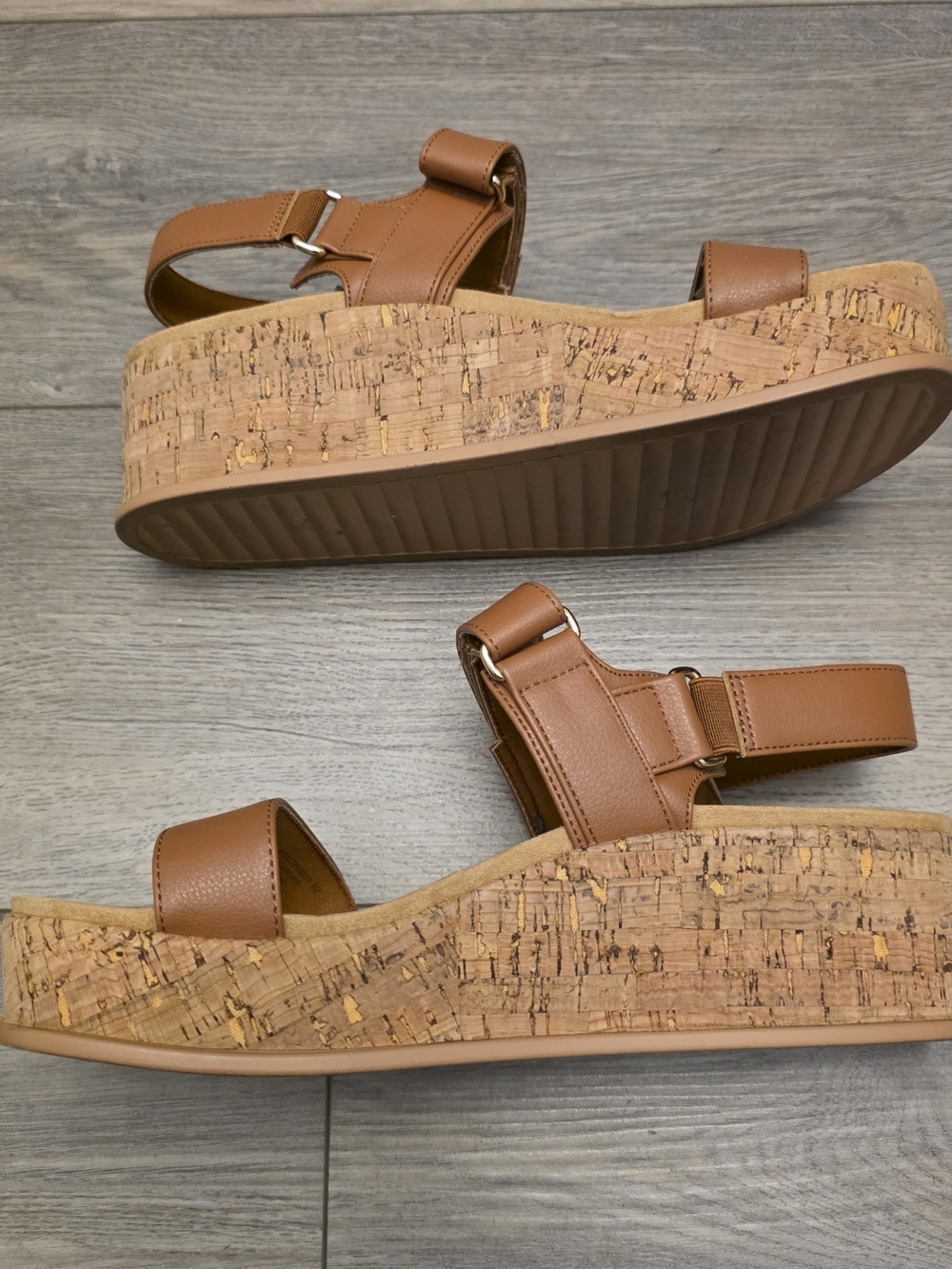 Anne Klein Violette Cognac Leather Platform Wedge Sandals – Size 9 - Picture 7 of 8